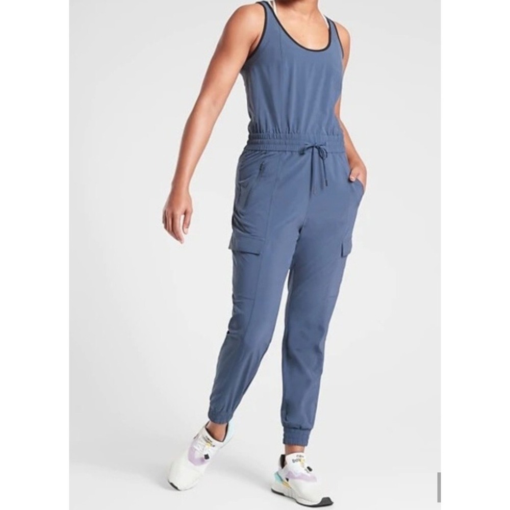 Athleta Women's Unbound Jumpsuit Iron Blue Cargo Jogger Sz XL Outdoor Travel